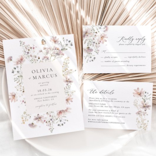 フレームワイルドフラワーウェディング日付保存招待状 招待状