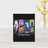 フレーム不気味ハロウィンのシーズン幽霊猫カボチャ カード (黄色い花)