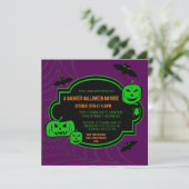 フレーム付きグリーン/パープルカボチャ – ハロウィーン招待状 招待状 (スタンド正面)