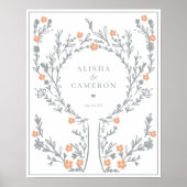 フレーム付きグレー指紋ツリー結婚のゲストブック ポスター (正面)