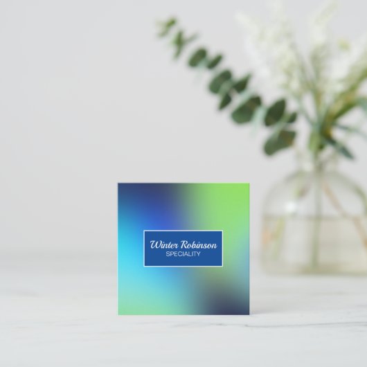 フレーム付きシックなホログラフィックブルーグリーンターコイズ スクエア名刺 (スタンド正面)