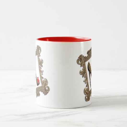 フレーム付きヒョウのスティレット高ヒールポンプマグ ツートーンマグカップ (中央)