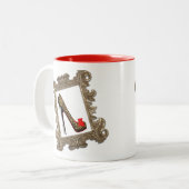 フレーム付きヒョウのスティレット高ヒールポンプマグ ツートーンマグカップ (正面左)