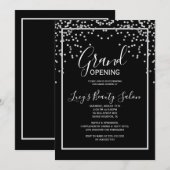 フレーム付きブラック＆ホワイトのコンフェッティ グランドオープニング 招待状 (正面/裏面)