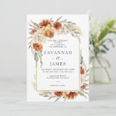 フレーム付きボホ燃えたオレンジ結婚色フローラ 招待状 (スタンド正面)