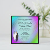 フレーム付きレインボーグリーンゲイウェディング招待状 招待状 (スタンド正面)