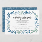 フレーム付き葉緑色の赤ちゃんシャワー 招待状 (正面/裏面)