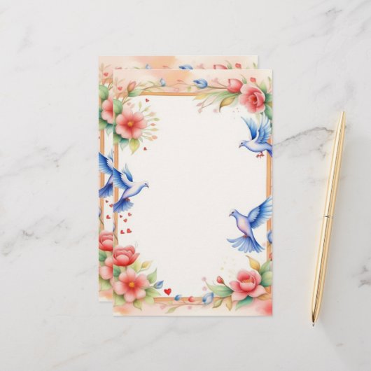 フレーム付き鳩1 便箋 (正面/裏面インサイチュ)