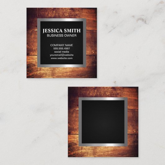 フレーム入りにしましょう |シルバーメタリックトリムブラックメッシュ スクエア名刺 (正面/裏面)