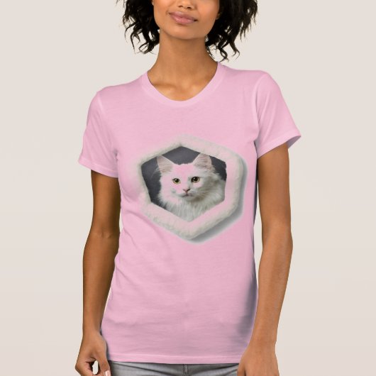 フレーム内のトルコアンゴラ猫 - ピンク Tシャツ (正面)