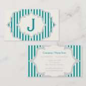 フレーム内のモノグラム、ティール（緑がかった色）、白いストライプ文字 名刺 (正面/裏面)