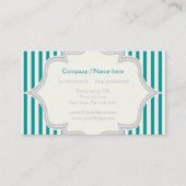 フレーム内のモノグラム、ティール（緑がかった色）、白いストライプ文字 名刺 (裏面)