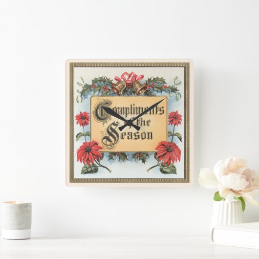 フレーム内のヴィンテージクリスマスポ華美イント スクエア壁時計 (ホーム)