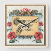 フレーム内のヴィンテージクリスマスポ華美イント スクエア壁時計 (正面)