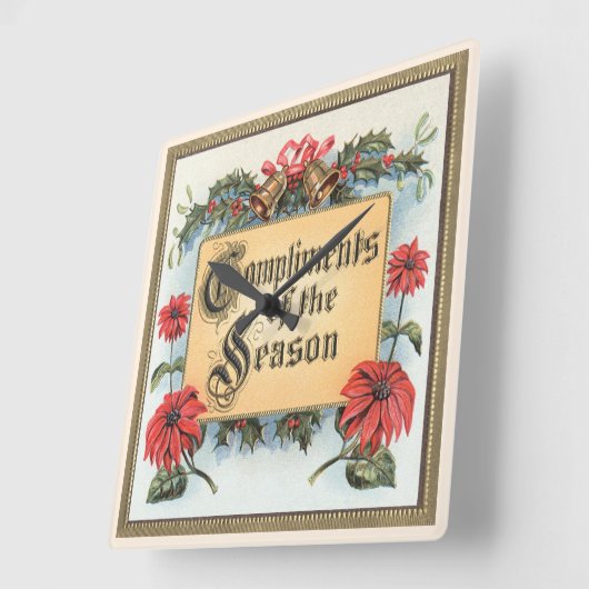 フレーム内のヴィンテージクリスマスポ華美イント スクエア壁時計 (傾斜)