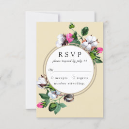 フレーム内の綿花。植物結婚式RSVP 出欠カード