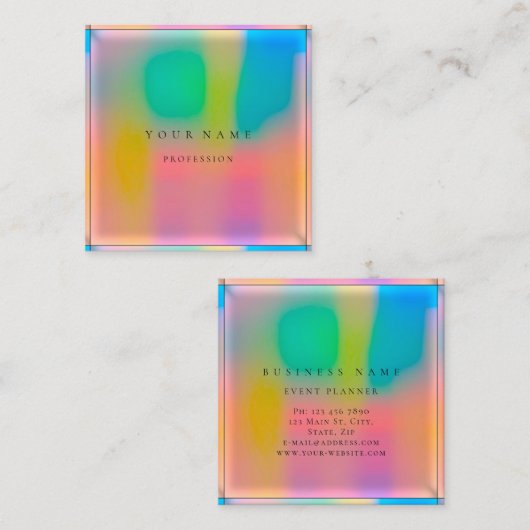 フレーム単グラデーションプロフェッショナルホログラフィックピンク スクエア名刺 (正面/裏面)