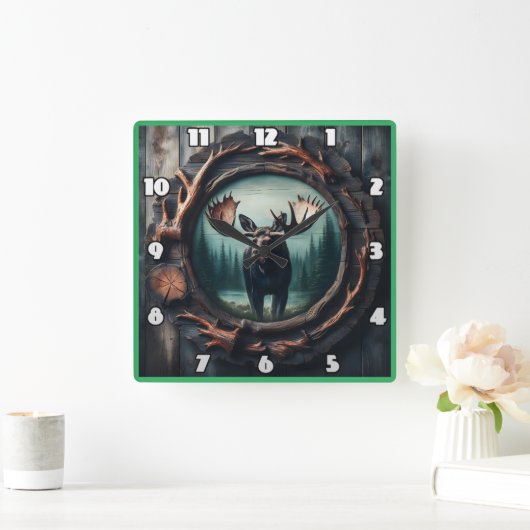 フレーム威厳のある内のムースポートレート素朴 スクエア壁時計 (ホーム)