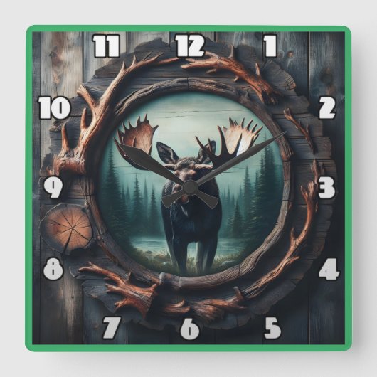 フレーム威厳のある内のムースポートレート素朴 スクエア壁時計 (正面)