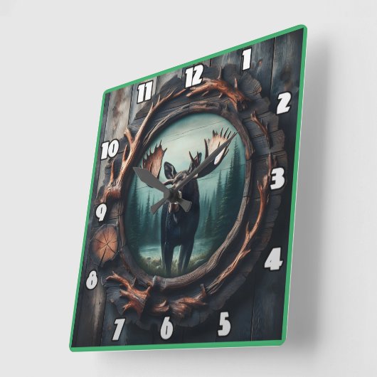 フレーム威厳のある内のムースポートレート素朴 スクエア壁時計 (傾斜)