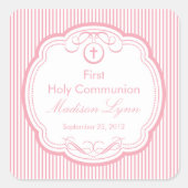 フレーム最初の聖餐式ピンクの甘い十字 スクエアシール (正面)