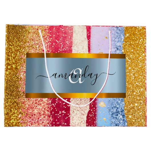 フレーム王室のモノグラムゴールデングリッターピンクVIP ラージペーパーバッグ (裏面)