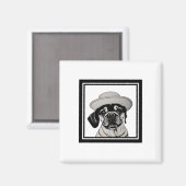 フレーム磁石にコートと帽子を着たメスのパグ マグネット (正面/裏面)