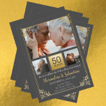 フレーム結婚50周年記念パーソナライズされた 招待状<br><div class="desc">50周年記念結婚フレーム付きグレーと金ゴールドパーソナライズされたのフォトフラットカードRicasoから…記念日に最適</div>