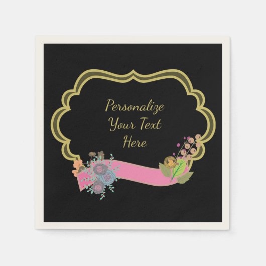 フレーム縁どメッセージPink Ribbonパーティーのパーソナライズ スタンダードカクテルナプキン (正面)
