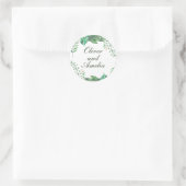 フレーム自然グリーン結婚フローラステッカー ラウンドシール (バッグ)