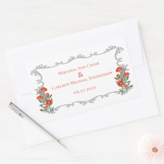 フレーム華美とフローラ結婚のステッカー 長方形シール (封筒)
