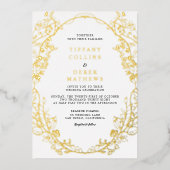 フレーム華美エレガントなウェディング金ゴールド 箔招待状 (正面)