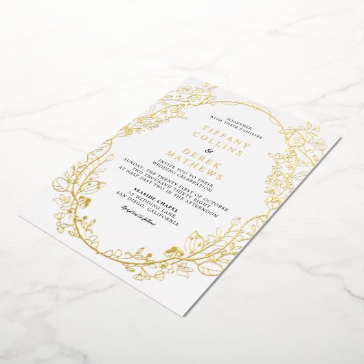 フレーム華美エレガントなウェディング金ゴールド 箔招待状 (回転した状態)
