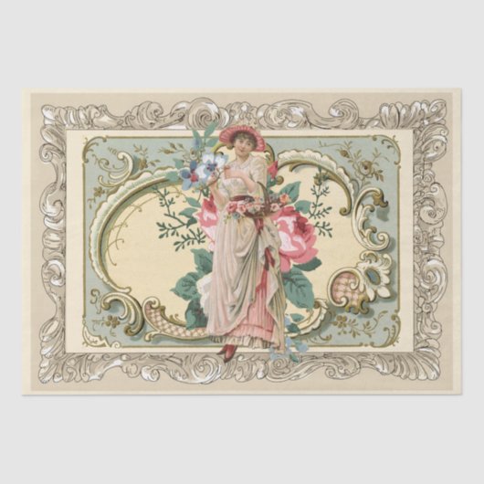 フレーム華美フランスのヴィンテージ花売りバラ 薄葉紙 (正面)