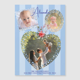 フレーム華美3 Photo 1stクリスマスブルーマイルストーン マグネット招待状