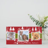 フレーム赤と白渦巻形のホリデーファミリーフォト シーズンカード (スタンド正面)