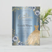 フレーム金ゴールドドレスブルーバラキンセアニラ 招待状 (スタンド正面)