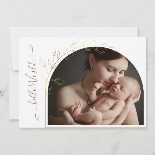 フレーム金ゴールドフォイル4フォト生まれたばかりの誕生統計 案内状 (正面)