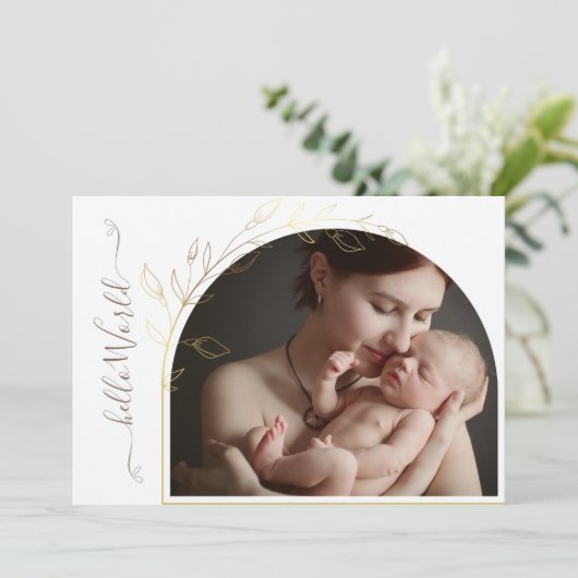 フレーム金ゴールドフォイル4フォト生まれたばかりの誕生統計 案内状 (スタンド正面)