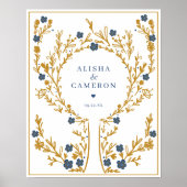 フレーム金ゴールド指紋ツリー結婚のゲストブック ポスター (正面)