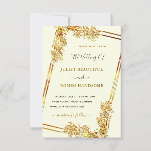 フレーム金ゴールド結婚式招待状デザイン独自 (正面)