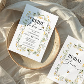 フレーム黄色のワイルドフラワーはブライダルシャワー 招待状