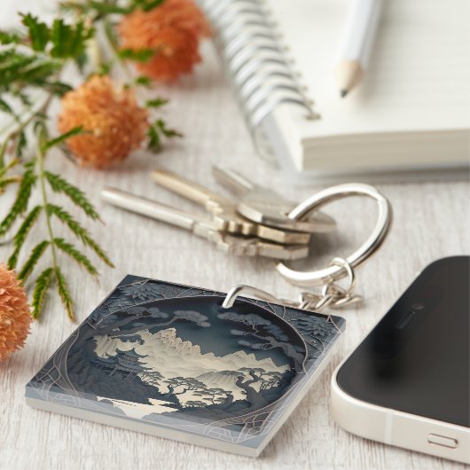 フレーム3D横向中国のきグレーキーチェーン キーホルダー (正面右)