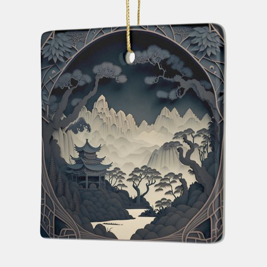 フレーム3D横向中国のきグレースクエアオーナメント セラミックオーナメント (左)