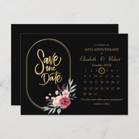フレーム50周年記念結婚日付カレンダー 案内ポストカード (正面/裏面)