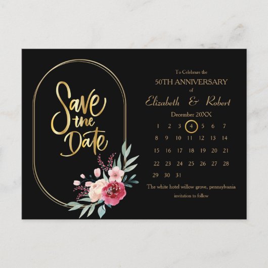 フレーム50周年記念結婚日付カレンダー 案内ポストカード (正面)