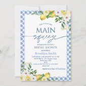 フレーム イエロー フローラル レモン テーマのブライダルシャワー 招待状 (正面)
