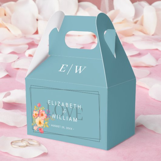 フレーム(バラ付き)、結婚のスタイル(レトロブルー) フェイバーボックス (ウェディング)