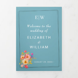 フレーム(バラ付き)、結婚のスタイル（レトロブルー） 三つ折りプログラム