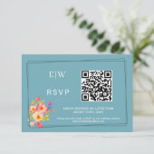 フレーム(バラ付き)、結婚のスタイル（レトロブルー） 出欠カード (スタンド正面)